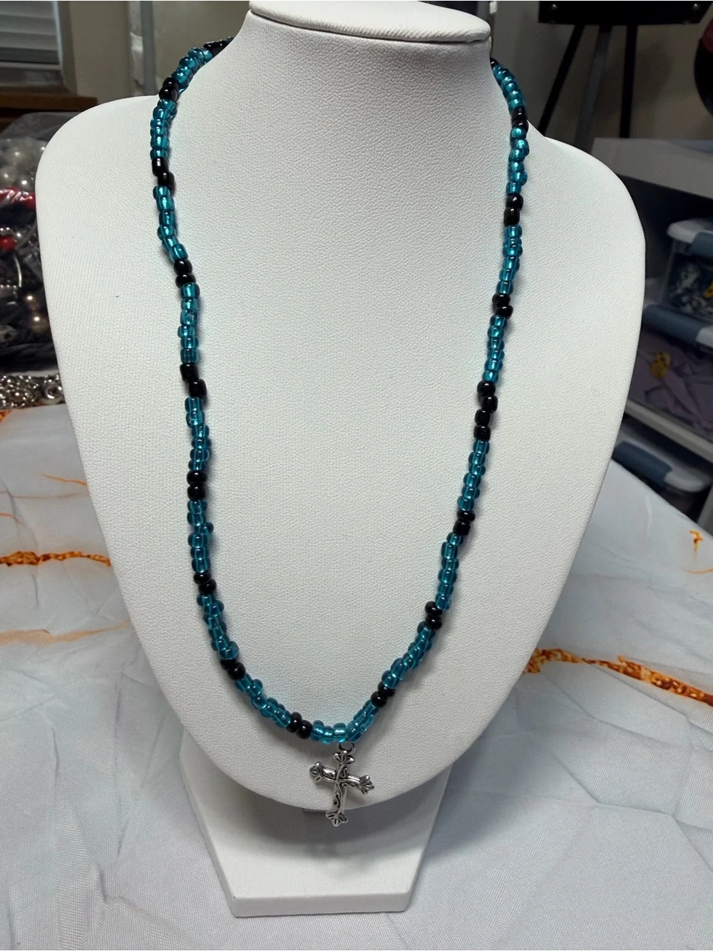 Men’s beaded cross necklace NWOT